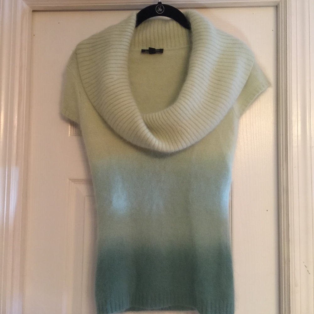Cowl neck green and off white sweater